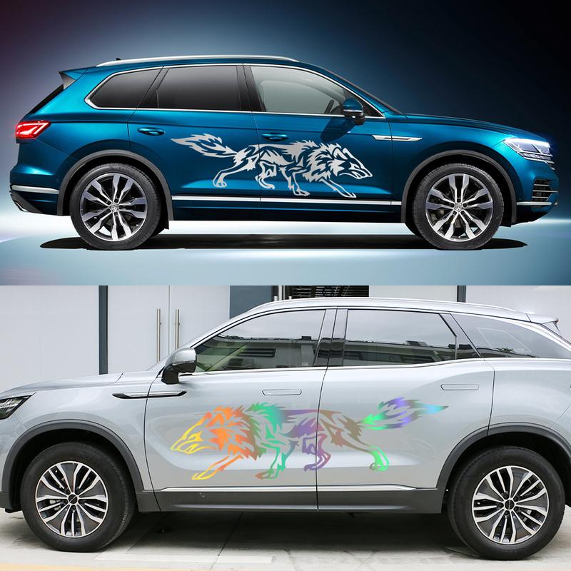 2Pcs Universal Car Body Door Side Vinyl Film Sticker Wolf Totem Series Pattern Personalized Auto Decor Decals Tuning Accessories