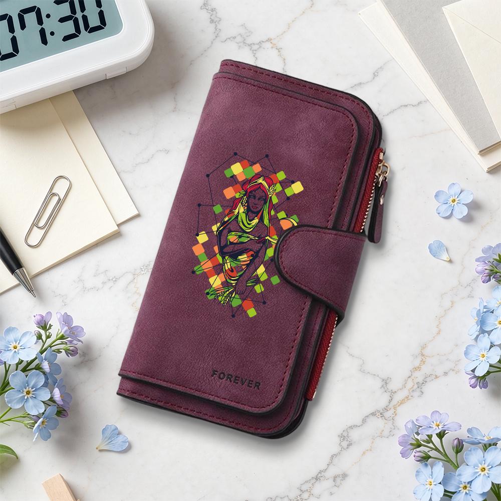 Vintage Print Long Wallet Functional Card Holder Daily Purse