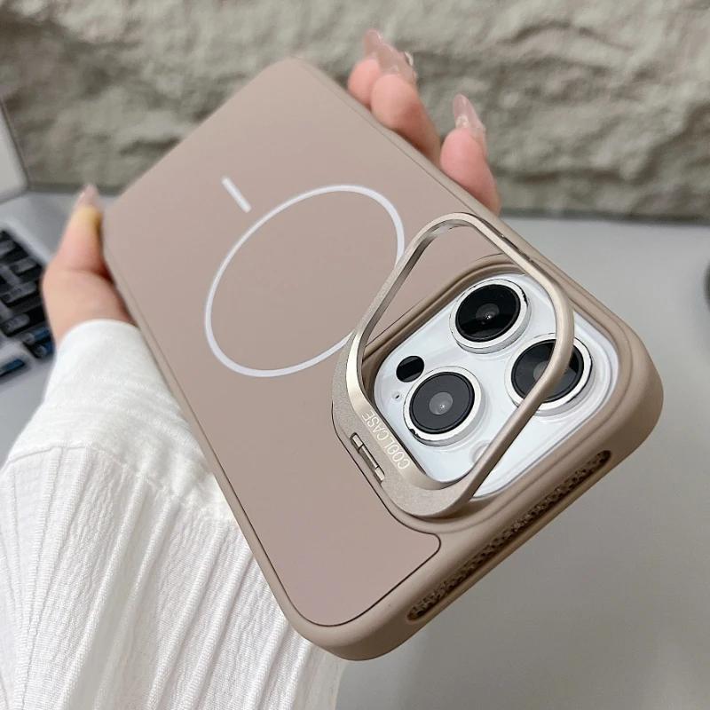 Модный Силиконовый Магнитный Чехол-подставка для Линз для iPhone 16 15 14 11 12 13 Pro Max Plus Совместимый с MagSafe Ударопрочный Защитный Чехол