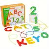 Kids Montessori Number Letter Cognition Threading Toy Wooden  Block Game Hand Eye Coordination Educational Toy Ages 3 4 5 6 8 10