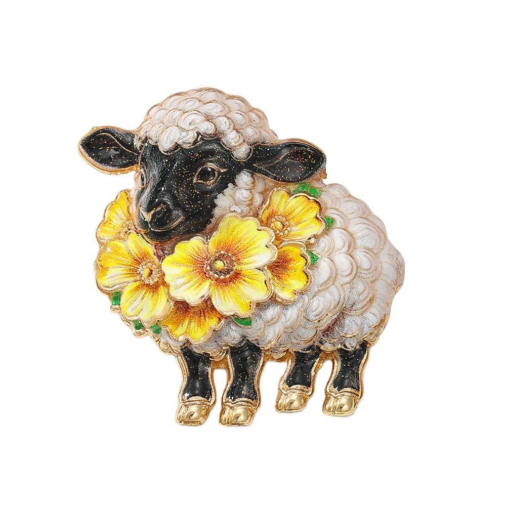 Enamel Painted Brooch Pin Cute Flower Sheep Lapel Pin Durable Clothing Accessory Outfit Styling