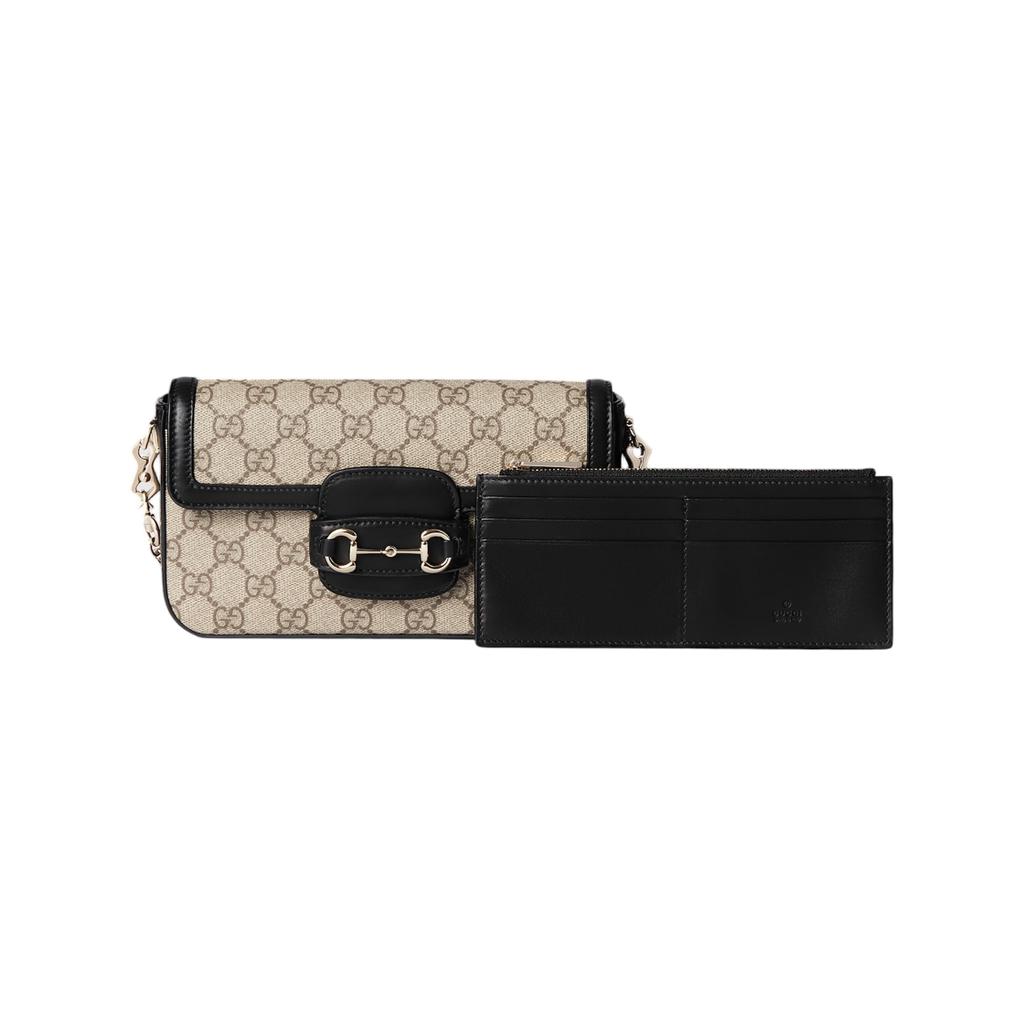 Gucci Horsebit 1955 Classic Print Leather Trim Mini Shoulder Bag Women shoulder bag Beige Dark-Brown 752002-FAD6L-9741