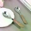 1 шт. Столовые приборы из нержавеющей стали с имитацией деревянной ручки, западная посуда, десертная ложка для супа, посуда для бара и ресторана западной кухни