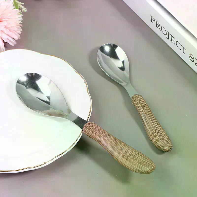 1 шт. Столовые приборы из нержавеющей стали с имитацией деревянной ручки, западная посуда, десертная ложка для супа, посуда для бара и ресторана западной кухни