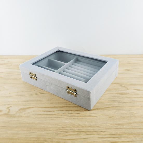 Earring Box Dust-proof Divided Grids Furry Surface Ring Bracelet Display Organizer for Home