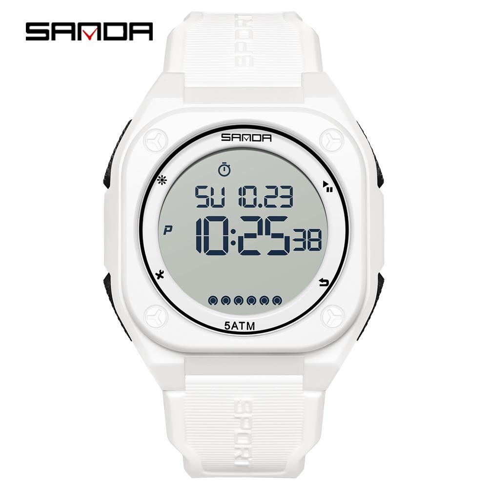 SANDA 6303 New Trendy Large Dial Digital Watch Multi functional Sports Waterproof Countdown Night Light Men's Electronic Watch-1