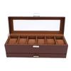 Коробка для часов для мужчин Кожа 6 ячеек 2 слоя Витрина для часов для хранения коллекции часов и ювелирных изделий Коричневый
