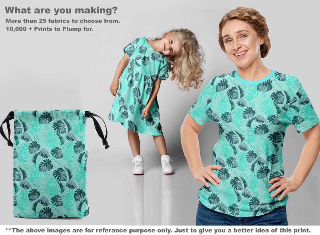 oneOone Cotton Poplin Aqua Blue Fabric Tropical Leaf Fabric For Sewing Printed Craft Fabric By The Yard 42 Inch