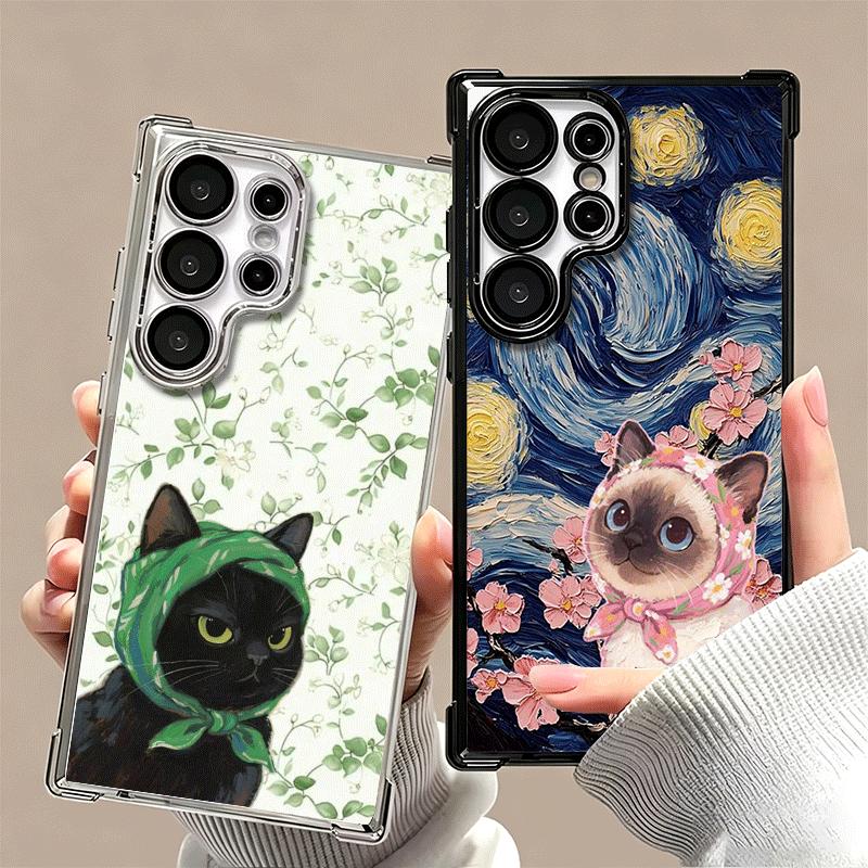 Милый цветочный платок Котенка Покрытие Чехол для телефона Для Samsung Galaxy S24 S25 FE S26 Edge S23 Ultra S22 S21 Plus S20 Противоударный Aira
