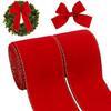 Christmas Ribbon Bow, Red Velvet With Gold Trim Decorative Ribbon 2.5 Inch