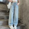 Summer Girls Middle School Fashion Loose Solid Color Small Love Jeans Casual Pants Wide Leg Pants 4-10 Years Old