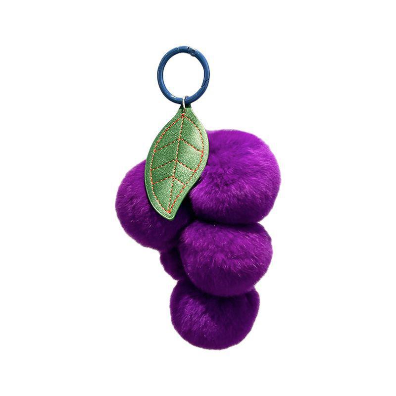 Lovely Grape Pom Poms Keychains Fluffy Pompoms Keychain Rex Rabbit Fur Pompoms Keyring Car Key Chain Pendant Accessories