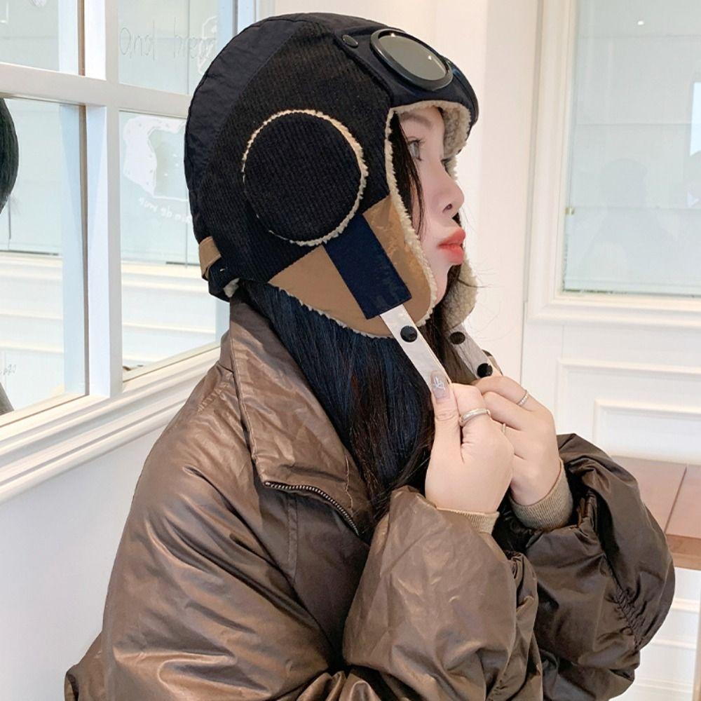 Anti Fog Winter Pilot Hat With Goggles Beanie Cycling Lei Feng Hat Earflap Cap Motorcycle