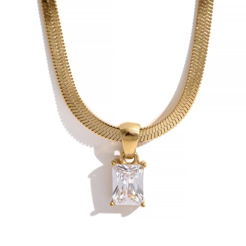 Yhpup Exquisite Geometric Square Cubic Zirconia Drop Snake Chain Collar Necklace Trendy Golden Jewelry PVD Waterproof Bulk Price