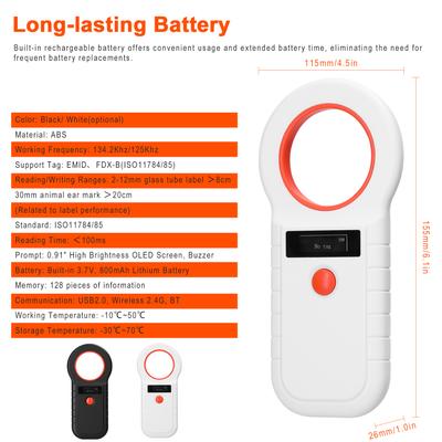 Сканер микрочипов для домашних животных, беспроводной RFID ручной сканер чипов, перезаряжаемый сканер меток для животных