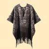 Женская двухсторонняя утолщенная накидка-шаль с принтом, ретро, с бахромой и разрезами, теплая накидка для путешествий на осень и зиму