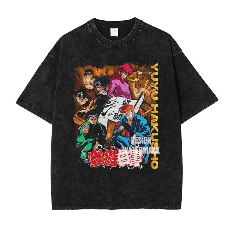 Аниме Yu Yu Hakusho Графические футболки Урамеши Юсукэ Манга Футболка Стиранная Оверсайз Футболка Короткий рукав Хлопковая футболка Мужская одежда