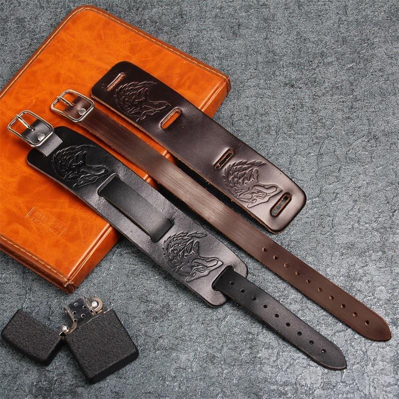 Punk Men Women Wolf Wide Genuine Leather Belt Bracelet Cuff Wristband Bangle