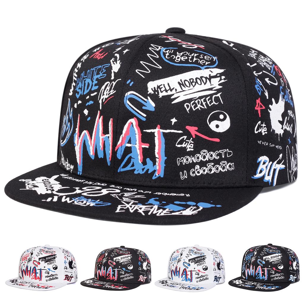 Unisex WHAT Graffiti Print Hip-hop Hats Fashion Spring Autumn Outdoor Adjustable Casual Baseball Caps Sunscreen Hat