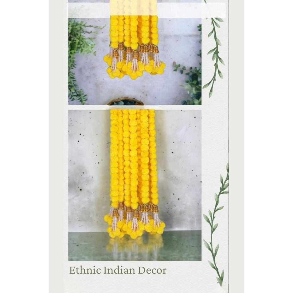 Гирлянда из цветков бархатцев Длинные цветочные гирлянды для двери Торан Генда Пхул для свадьбы/фестивалей с колокольчиками и Раджнигандой (5 Желтый+5Оранжевый / 5 футов)