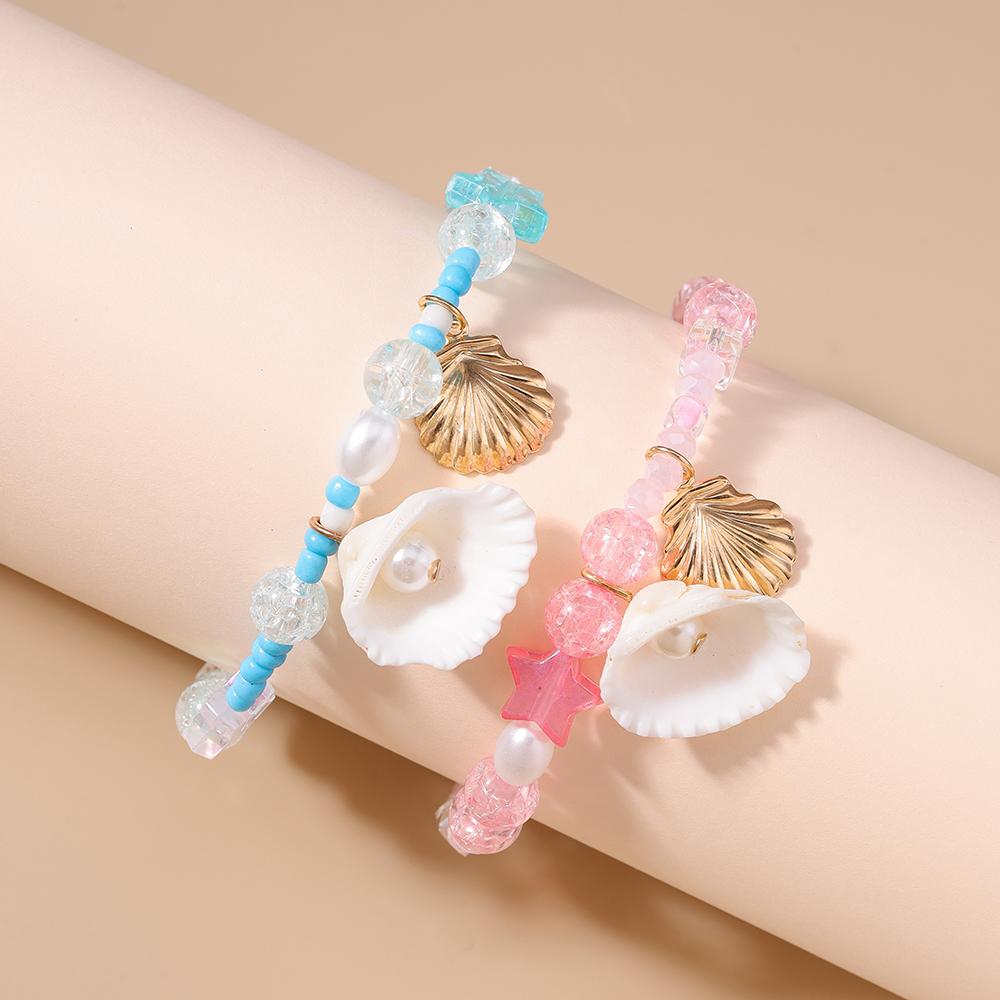 Bohemia Conch Shell Charms Bracelet for Women Girls Pearl Crystal Handmade Beaded Bracelet Summer Beach Jewelry Gifts