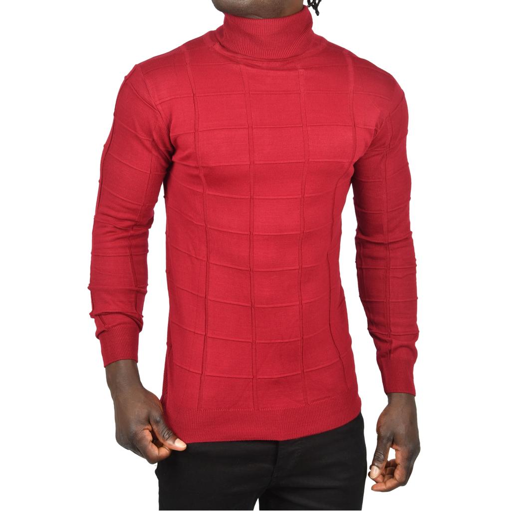 DeepSEA Square Patterned Turtleneck Slim Fit Turtleneck Knitwear Sweater 2505493