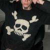 Y2K Европейский и американский жаккардовый пуловер с персонализированным черепом для мужчин и женщин, вязаный свитер, свободный топ с длинными рукавами в готическом стиле в стиле ретро
