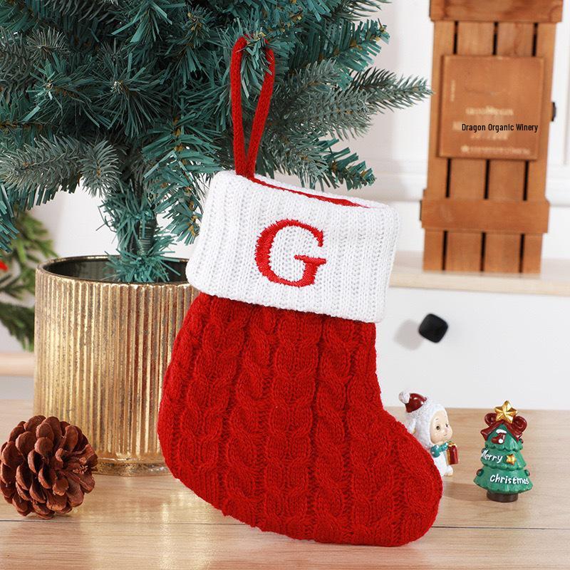 Gold & Blue Christmas Letter Socks – Red Knitted Stockings for Home & Window Display Decor