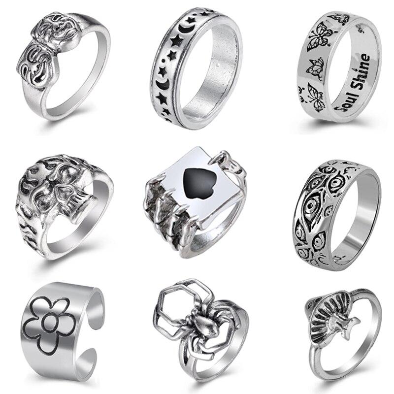 iF ME Винтажные кольца с луной и звездами, покерные лопаты для женщин, винтажные модные кольца в стиле панк с грибами и глазами паука, маленькие ромашки, пара, вечерние украшения