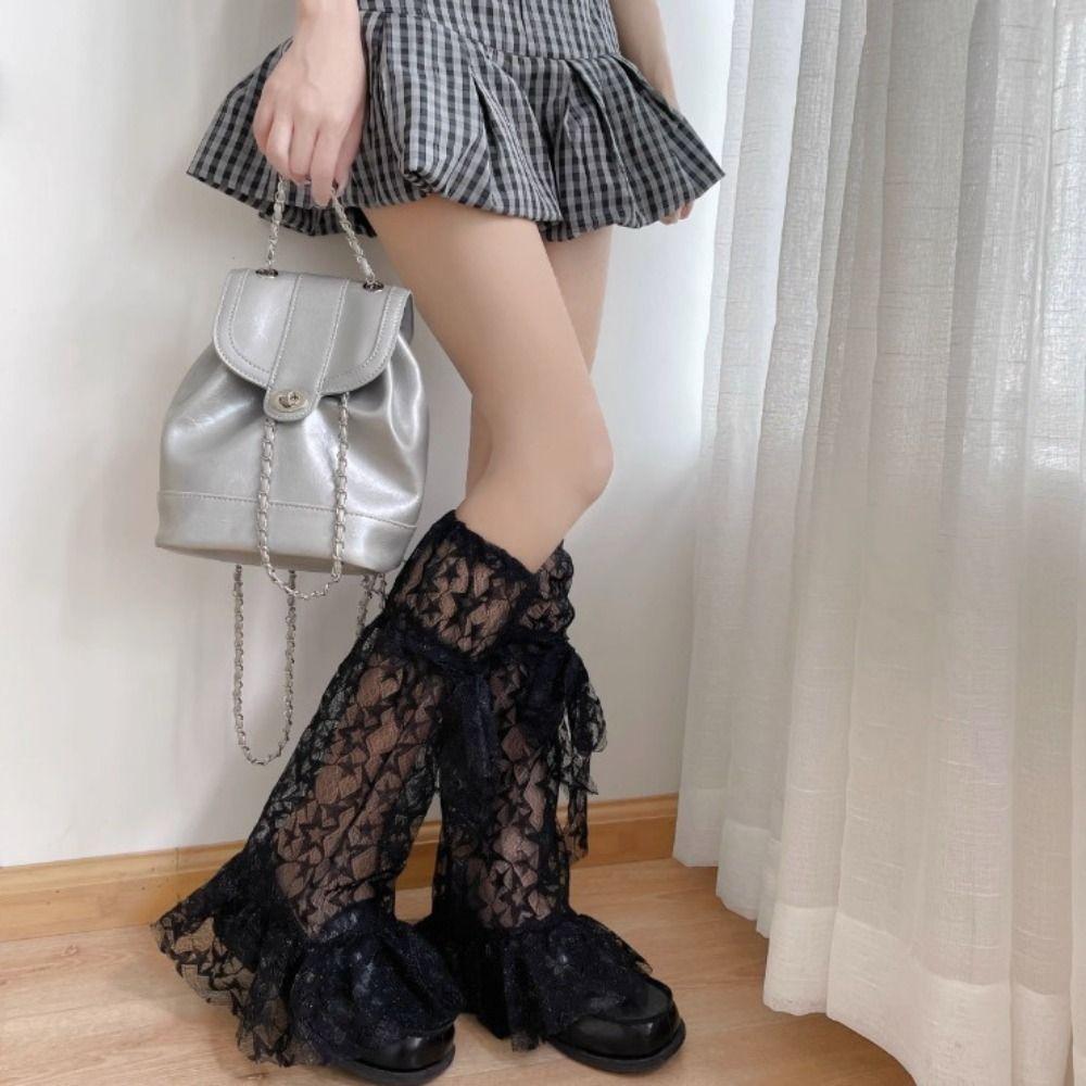 Stars Print Mesh Sheer Leg Warmers Anime Cosplay Boot Cover Socks Kawaii Long Knee Socks Y2K Girls