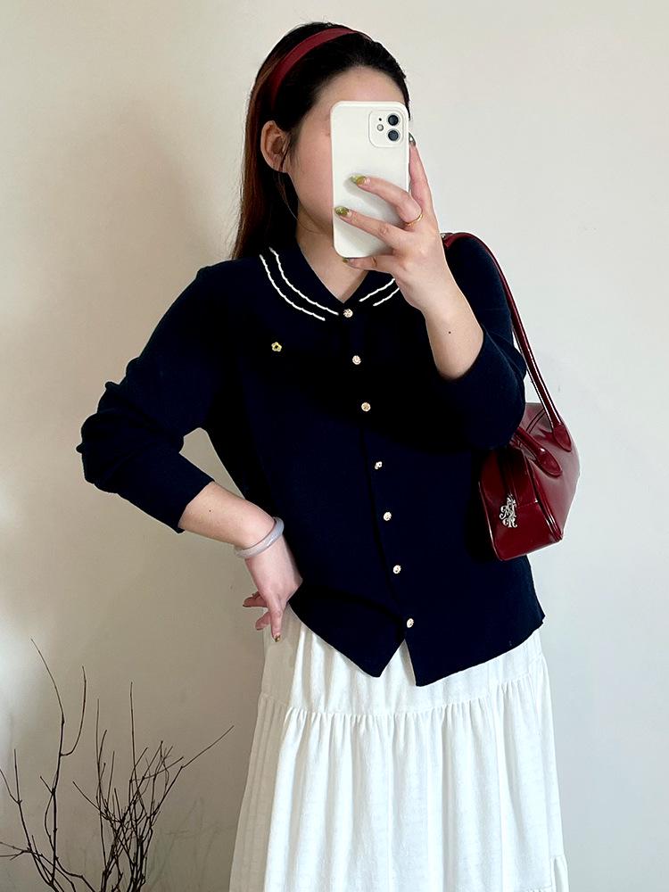 Plus Size Women's Doll Collar Age-Reducing College Style Sweater - Spring 2026 Temperament Knitwear