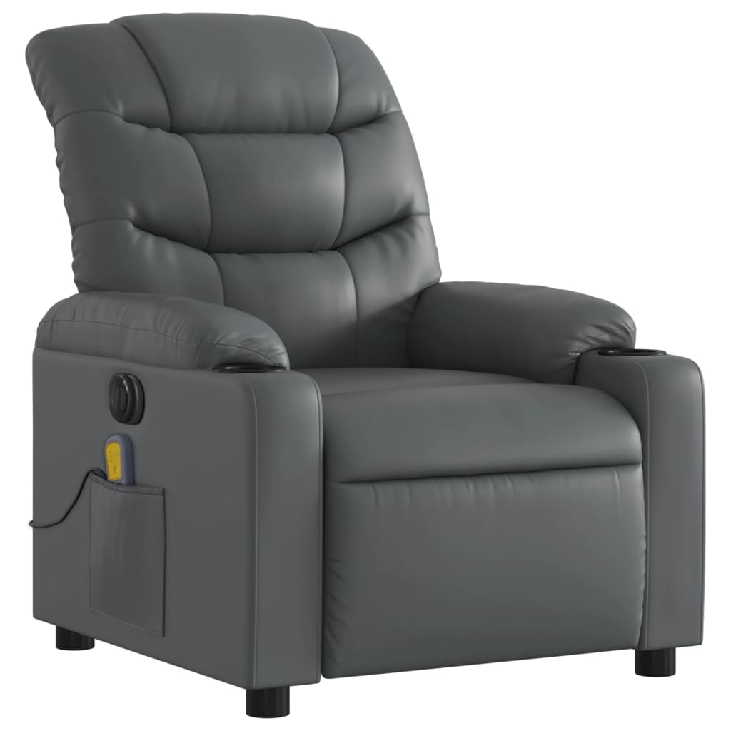 Electric Massage Recliner Gray Faux Leather