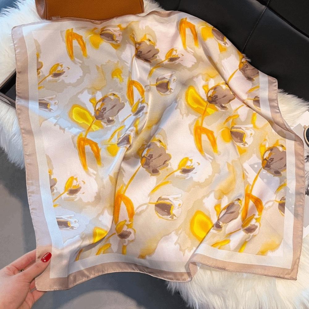 Flowers Print Women Silk Scarf 70*70cm Hair Scarf Fashion Hijab Bandana