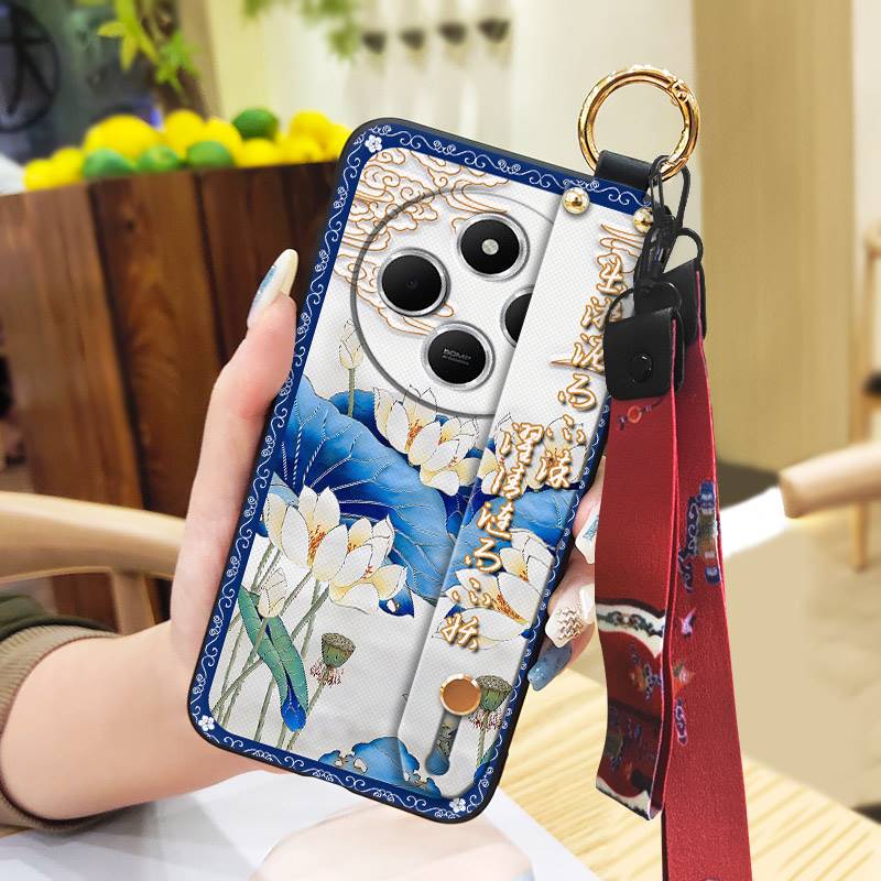 Waterproof Elderly lady Phone Case For Redmi A4 5G For Mom Wrist Strap Silicone Protective Soft case Phone Holder Ring