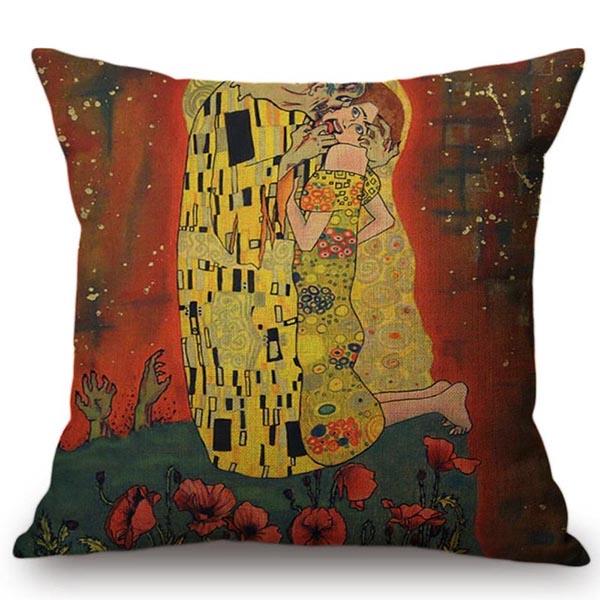 Cute Cartoon Decorative Gustav Klimt Oil Painting Throw Pillow Cover Vintage Home Decor Office Car Sofa Love Chair Cushion Cover