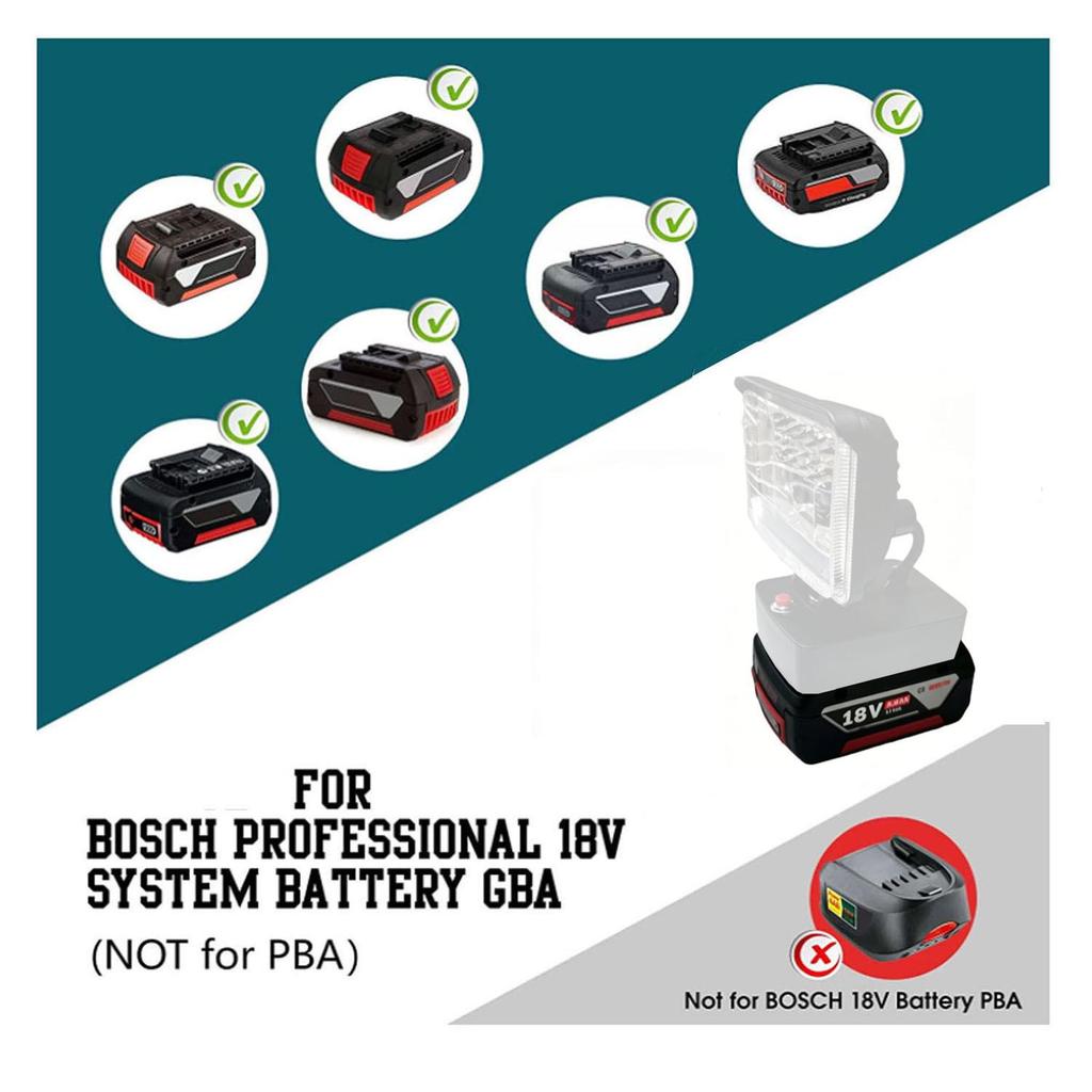 18-вольтовый литий-ионный аккумулятор со светодиодным фонариком для Bosch, DeWalt, Milwaukee, Makita