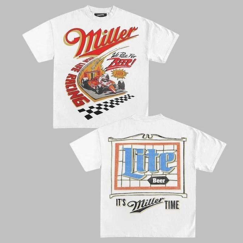 Miller High Life Racing Графическая футболка Унисекс Хлопок Короткие рукава Футболка Двойной S