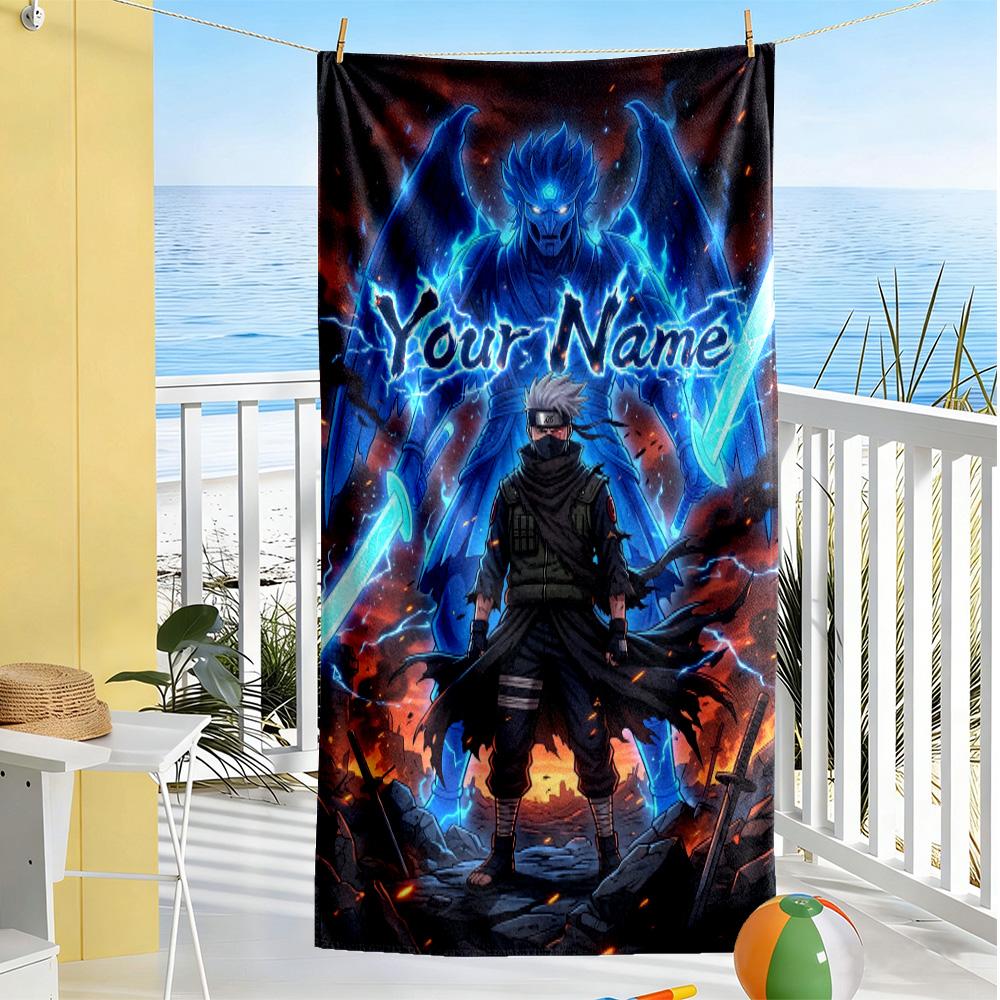 Naruto Character Customized Name Beach Towel Soft Durable Quick-Dry Ideal for Travel Outdoor Swim Pool Yoga Surf Camping Hiking Gym Gift Holiday