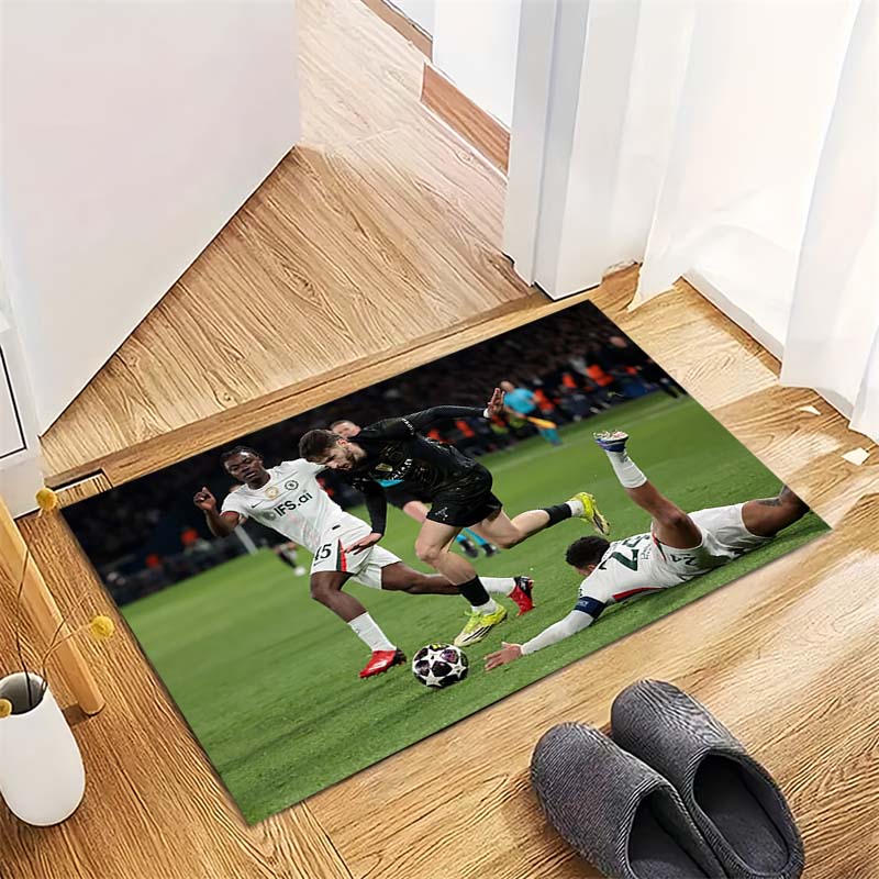 Champions League Football Match Players Tackle Area Rug, Non Slip Grass Floor Mat for Living Room Bedroom Soccer Fan Decor