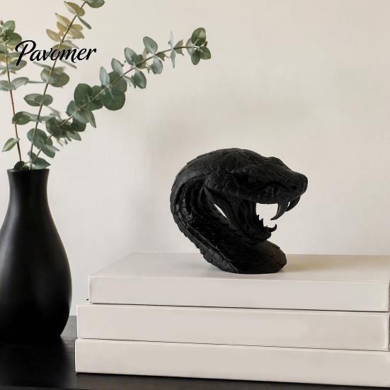 Snake Sculpture for Shelves 3D Printed Head Ornament, Desk with Sharp Teeth, Wild Style Ornament Realistic Animal Figurine Halloween Home Living Room