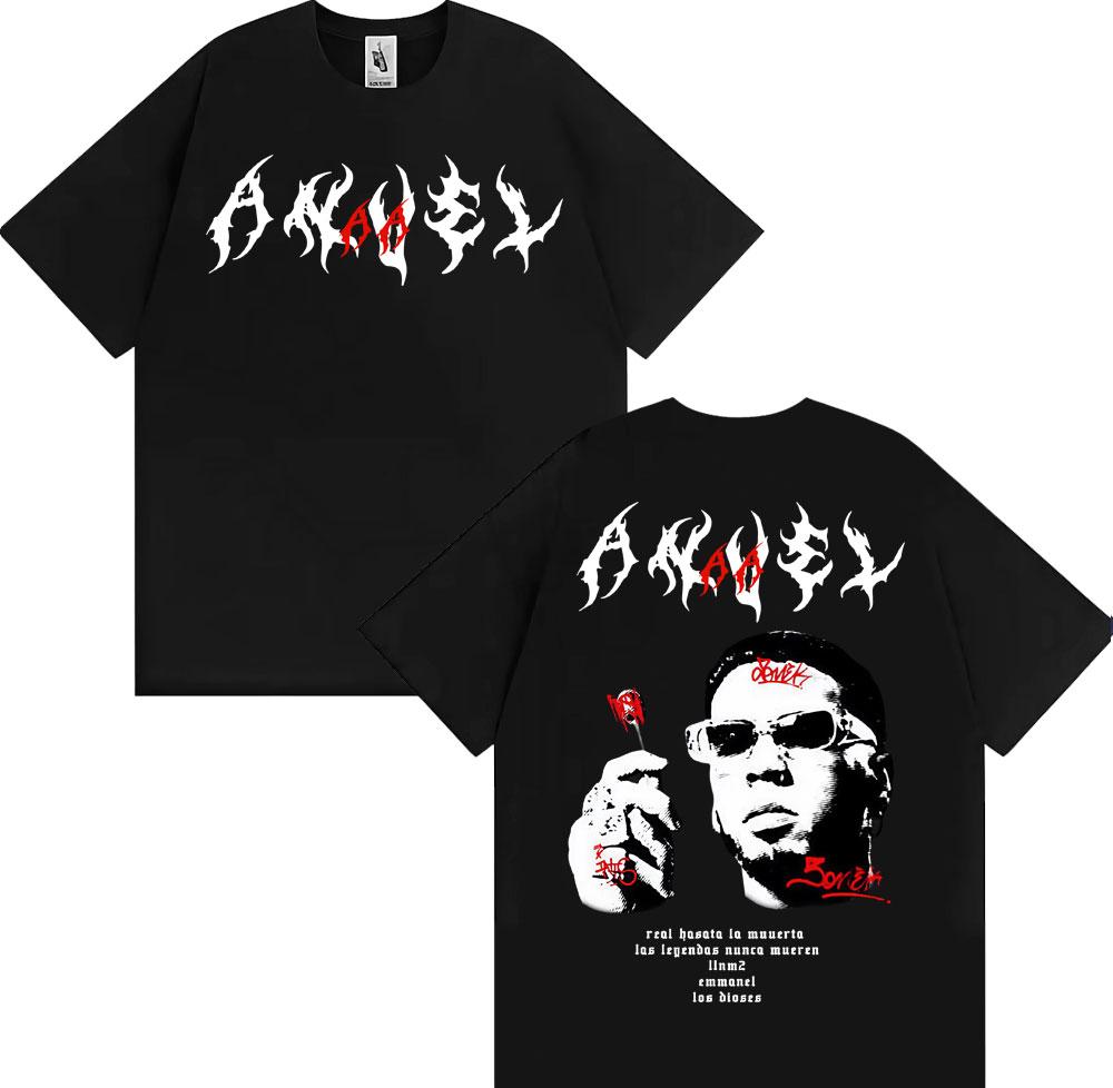 Anuel AA Rhlm 2 Real Hasta La Muerte Album T Shirt Mens Clothing Harajuku Gothic Vintage Tshirts 100 Cotton Oversized Tshirt