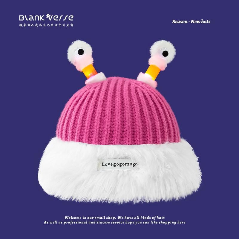 Шапка, женская модная осенне-зимняя забавная светящаяся шапка из шерсти с изображением маленького монстра, теплая вязаная шапка с большим репейником