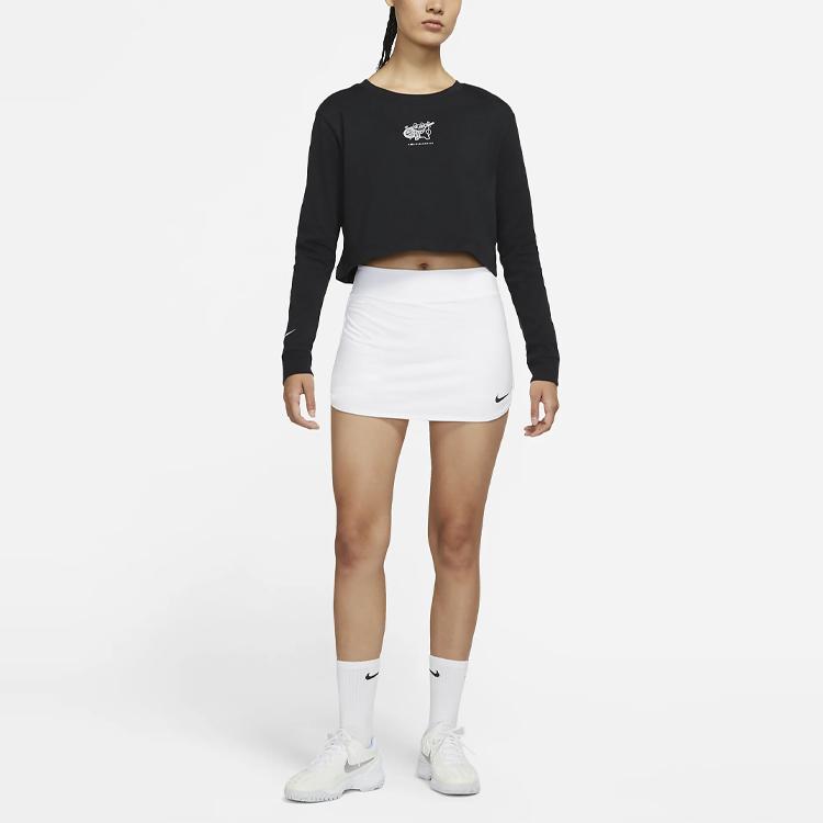 Nike Футболка с круглым вырезом и длинным рукавом с принтом Lucky Cat, женские топы, черные DJ7942-010