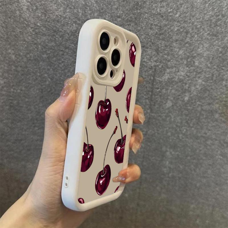 Luxury Wine Red Cherry Print Silicone Soft Phone Case For 17 16 15 14 13 12 11 Pro Max 17 Air 16E XS X XR 7 8 Plus Cover