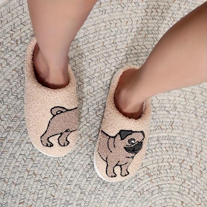 Fashion Cute Cartoon Dog Home Fluffy Slippers Women Winter Light Flat Warm Plush Shoes Woman Comfort Soft Sole Non-slip Cotton Slides