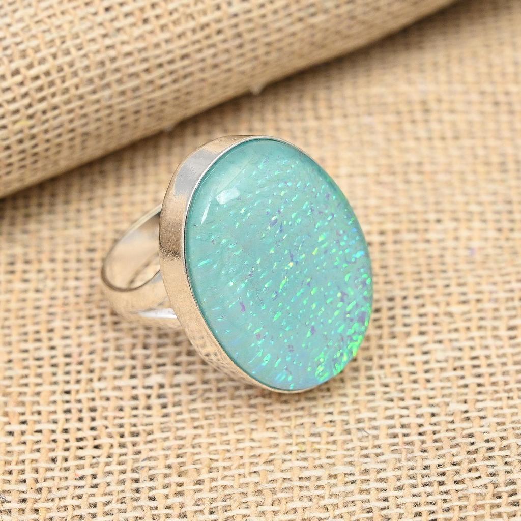 Blue Australian Triplet Opal Gemstone 925 Sterling Silver Handmade Jewelry Pretty Ring For Women
