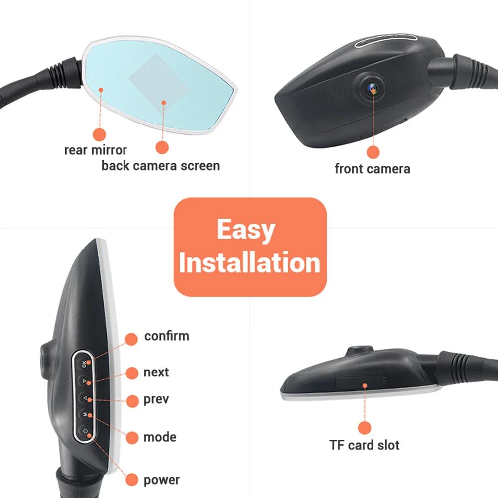 Видеорегистратор для мотоцикла 1080P, камера с двумя объективами спереди и сзади, широкий угол обзора 165°, водонепроницаемый, входное напряжение 12–100 В, циклическая запись, возможность использования карты памяти TF объемом 64 ГБ