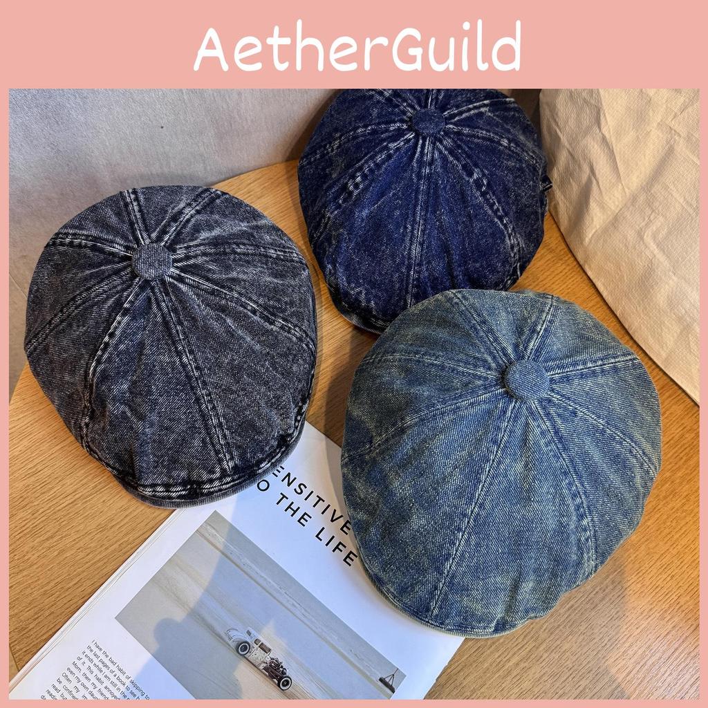 Retro Denim Beret Hat Short Brim Duckbill Cap For Women Casual Street Wear