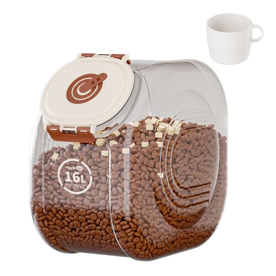 Герметичный контейнер для хранения зерна Прозрачный контейнер для хранения корма для домашних животных с функцией таймера 8 л 16 л Влагонепроницаемый контейнер с мерным стаканом для зерна и домашних животных