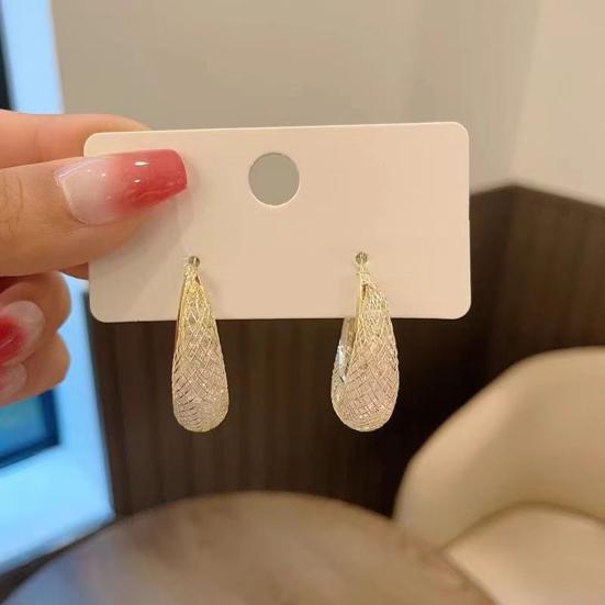 1 пара женских сережек-колец C-образной формы с ажурным сетчатым дизайном, блестящие кубические цирконии, висячие серьги